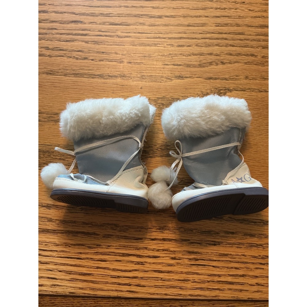 American Girl Doll Light Blue White Faux Fur Snow Boots Pom Pom Accessories